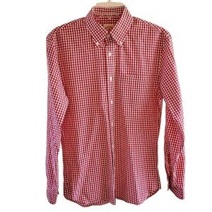 Brooks Brothers Red Fleece Gingham Broadcloth Sport Shirt Men's S Red & White